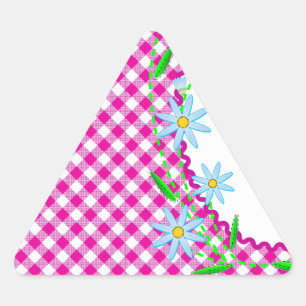 Rosa Gingham & Blume HintergrundDreieck-Aufkleber Dreieckiger Aufkleber