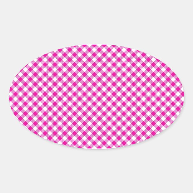 Rosa Gingham & Blume Oval Aufkleber (Vorderseite)