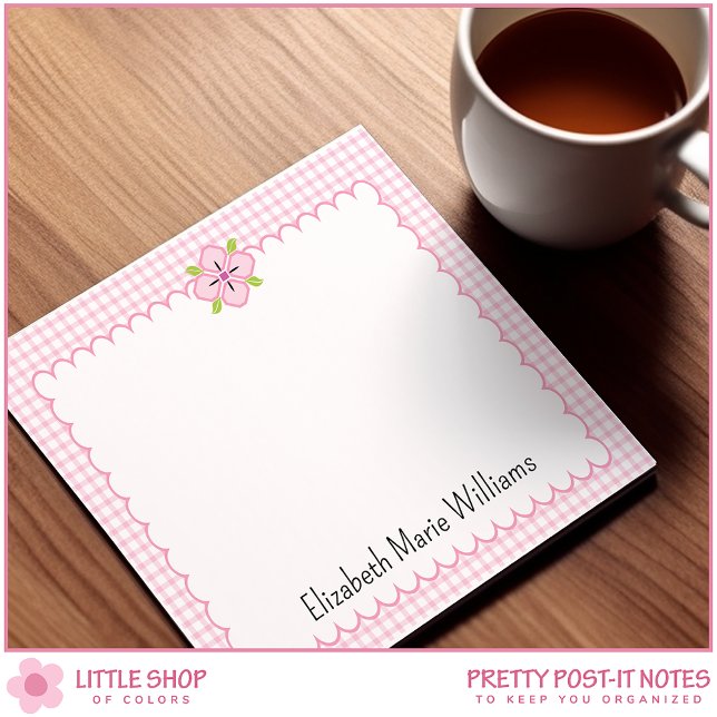 Rosa Gingham Blumen Saumrand Personalized Post-it Klebezettel (Von Creator hochgeladen)