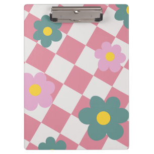 Rosa Gingham-Blumenmuster – Retro Süße Blumen Klemmbrett