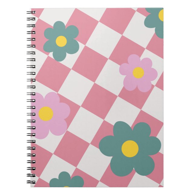 Rosa Gingham-Blumenmuster – Retro Süße Blumen  Notizblock (Vorderseite)