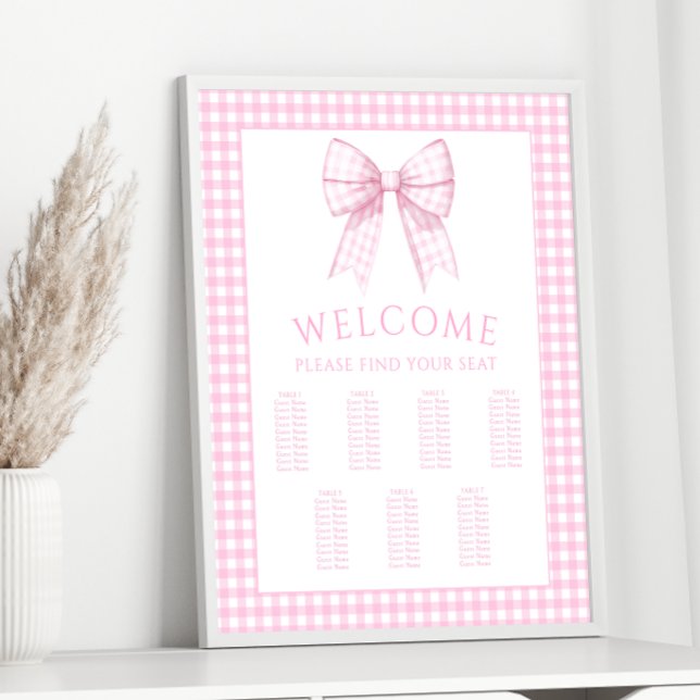 Rosa Gingham Bow Baby Girl Shower Chart Poster (Von Creator hochgeladen)