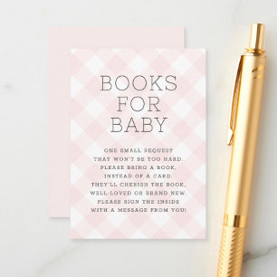 Rosa Gingham Bücher für Babydusche Begleitkarte