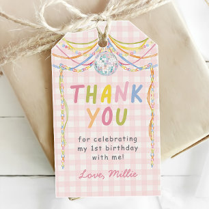 Rosa Gingham Bunter Mädchen-Geburtstagsfeier Geschenkanhänger