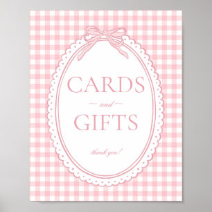 Rosa Gingham Coquette-Bogen-Karte & Geschenke-Schi Poster
