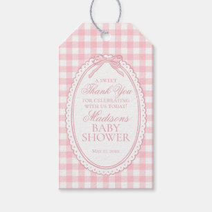 Rosa Gingham Coquette Schleife Babyparty Geschenke Geschenkanhänger