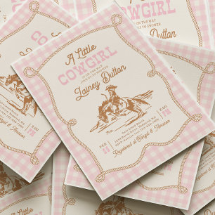 Rosa Gingham-Cowgirl-Baby-Shower-Einladung Einladung