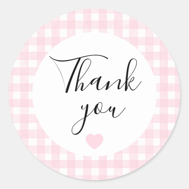Rosa Gingham-Dankeschön-Sticker Runder Aufkleber (Vorderseite)