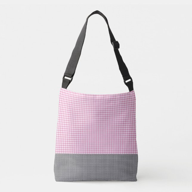 Rosa Gingham_Deep Grau-Tasche-Tasche-Multi-SZ Tragetaschen Mit Langen Trägern (Vorderseite)
