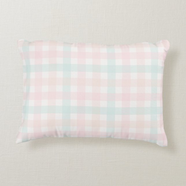 Rosa Gingham Dekokissen (Rückseite)