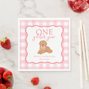 Rosa Gingham Ein Goldenes Jahr Doodle Welpe Serviette