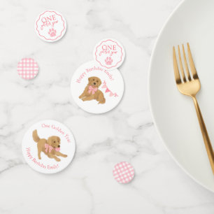 Rosa Gingham Ein goldenes Jahr Welpe Geburtstagsti Konfetti