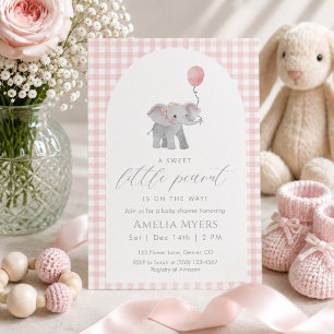 Rosa Gingham-Elefanten-Baby-Party Mädchen Einladung