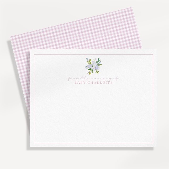 Rosa Gingham floral Kinderzimmer Babynote Ankündigung (Von Creator hochgeladen)