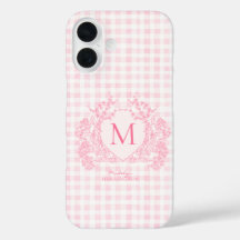 Rosa Gingham Floral Wappen Monogram