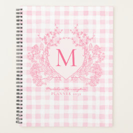 Rosa Gingham Floral Wappen Monogram Planer