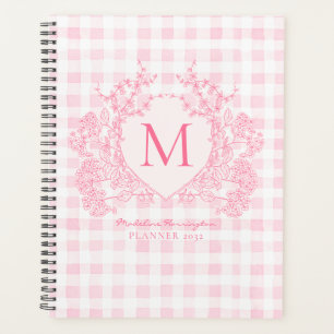 Rosa Gingham Floral Wappen Monogram Planer