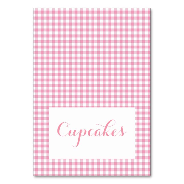 Rosa Gingham Food Zent Cards Tischnummer (Vorderseite)