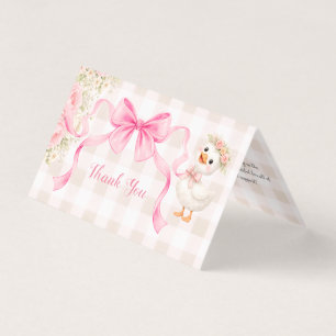 Rosa Gingham-Gans-Baby-Party gefaltete Dankeskarte