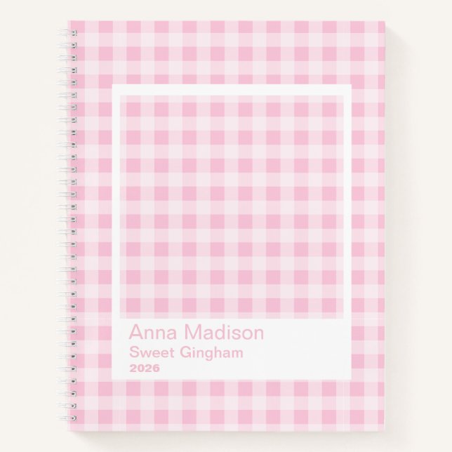 Rosa Gingham großer transparenter Rahmen Notizbuch (Vorderseite)