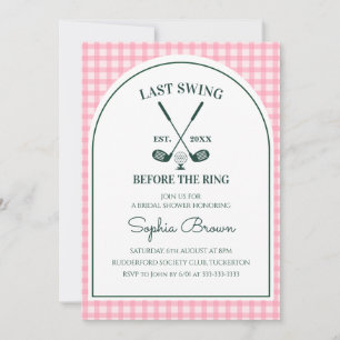 Rosa Gingham Grünbogen Golf Brautparty Einladung