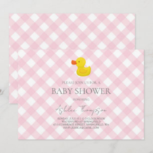 Rosa Gingham-Gummi-Entlein-Baby-Party Einladung