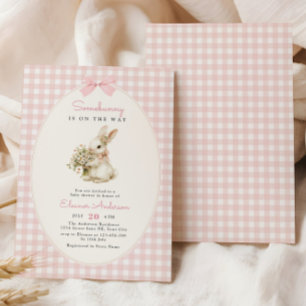 Rosa Gingham-Häschen-Baby-Party Einladung