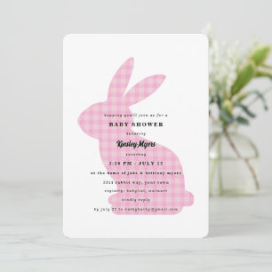 Rosa Gingham-Hasen-Baby-Shower-Einladung Einladung