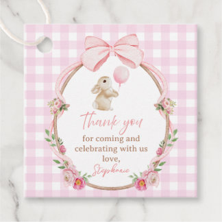 Rosa Gingham-Hasen-Blumen-Partygeschenkanhänger Geschenkanhänger
