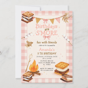 Rosa Gingham Herbst Camping Lagerfeuer Smores Einladung