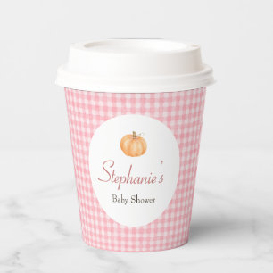 Rosa Gingham Herbst-Kürbis-Baby-Party Pappbecher