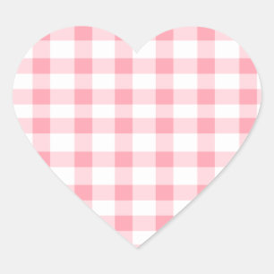 Rosa Gingham Herz-Aufkleber