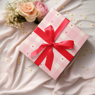 Rosa Gingham-Herzen Valentinstag-Geschenkpapier Geschenkpapier