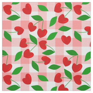 rosa Gingham Herzform Kirsche Rockabilly Stoff