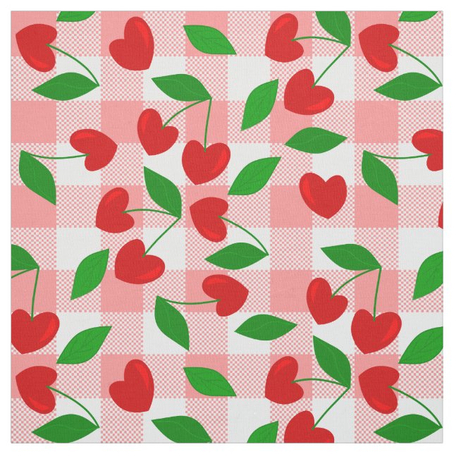 rosa Gingham Herzform Kirsche Rockabilly Stoff (Muster)