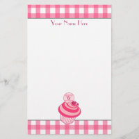 Rosa Gingham-/Himbeerkuchen-Briefpapier