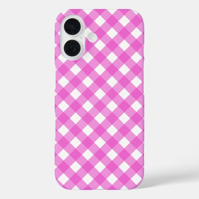Rosa Gingham iPhone 16 Hülle (Rückseite)