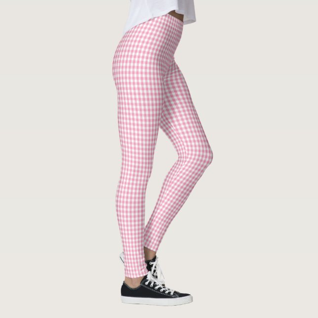 Rosa Gingham-kariertes Muster Leggings (Rechts)