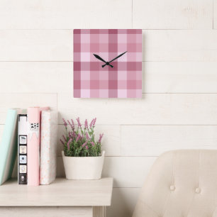 Rosa Gingham-Karo-Karo-Design Quadratische Wanduhr