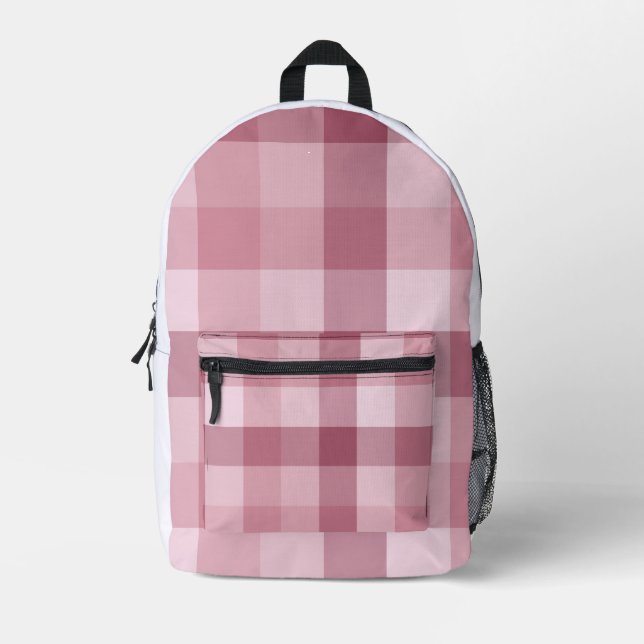 Rosa Gingham-Karo-Karo-Muster Bedruckter Rucksack (Vorderseite)