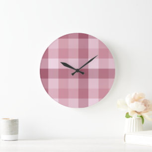 Rosa Gingham-Karo-Karo-Muster Große Wanduhr