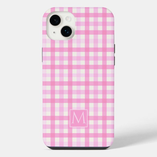 Rosa Gingham-Karo-Karo-Muster iPhone 14 Plus Hülle (Rückseite)