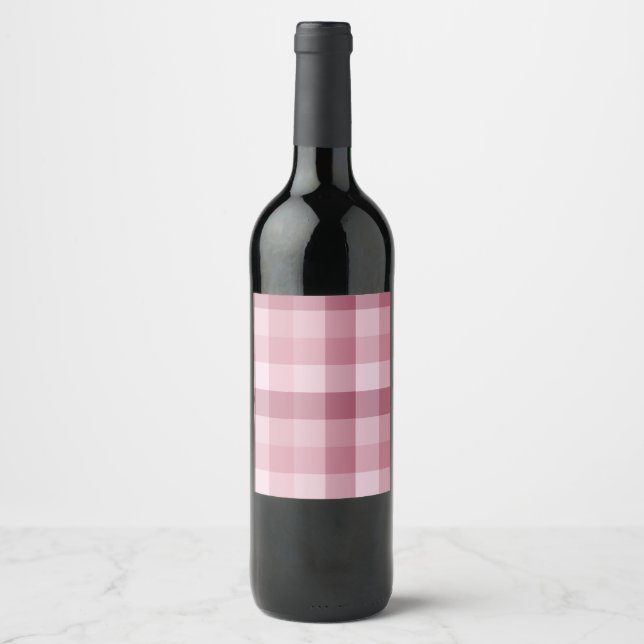Rosa Gingham-Karo-Karomuster-Design Weinetikett (Vorderseite)