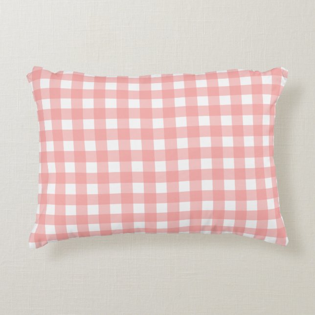 Rosa Gingham Karo Pattern Dekokissen (Vorderseite)