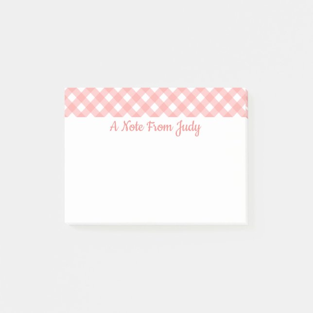 Rosa Gingham-Karomuster Post-it Klebezettel (Vorderseite)