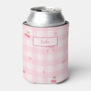 Rosa Gingham-Kirsch-Schleifen-Schriftzug-Design Dosenkühler