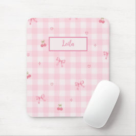 Rosa Gingham-Kirsch-Schleifen-Schriftzug-Design Mousepad