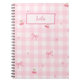 Rosa Gingham-Kirsch-Schleifen-Schriftzug-Design Notizblock