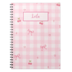 Rosa Gingham-Kirsch-Schleifen-Schriftzug-Design Notizblock