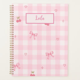 Rosa Gingham-Kirsch-Schleifen-Schriftzug-Design Planer